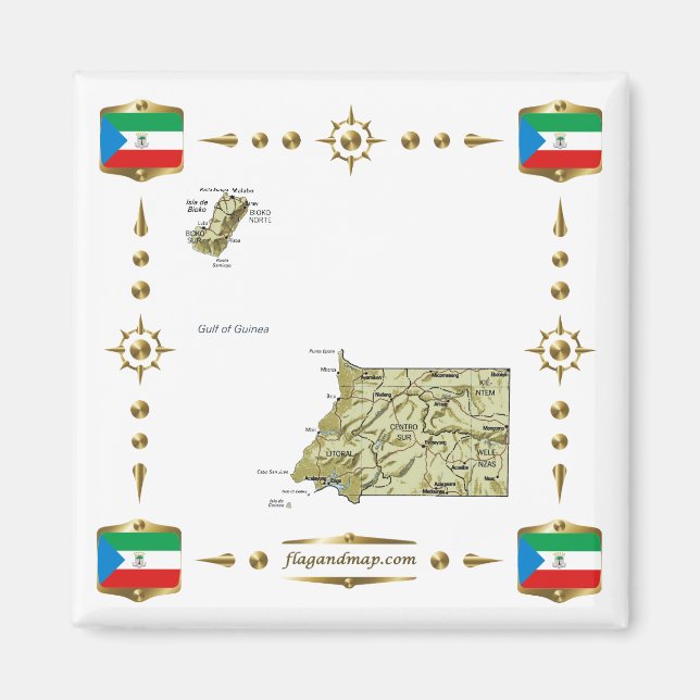 Equatorial Guinea Map + Flags Magnet (Front)