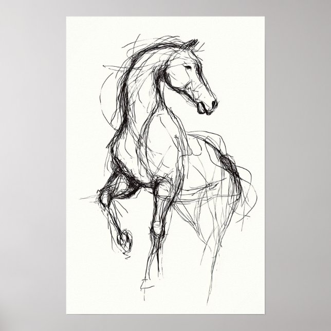 Equestrian Art Modern Horse Sketch Illustration Poster (Front)