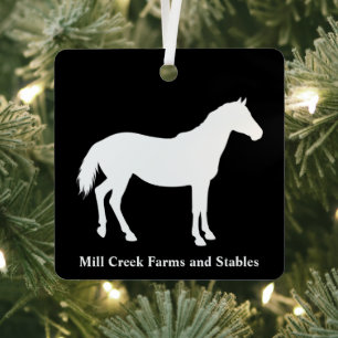 Equestrian Business Name White Horse Metal Tree Decoration
