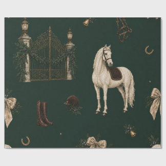 Equestrian Christmas Green Wrapping Paper