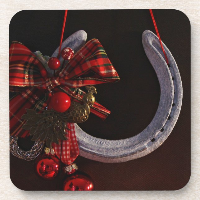 Equestrian Christmas Hanging Horseshoe Photo Coaster (Front)