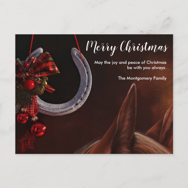 Equestrian Christmas Hanging Horseshoe Photo Holiday Postcard (Front)