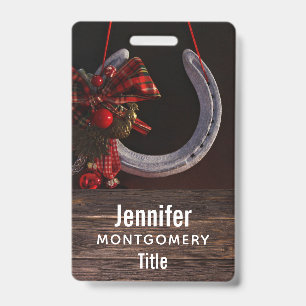 Equestrian Christmas Hanging Horseshoe Photo ID Badge