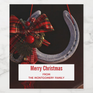 Equestrian Christmas Hanging Horseshoe Photo Wine Label