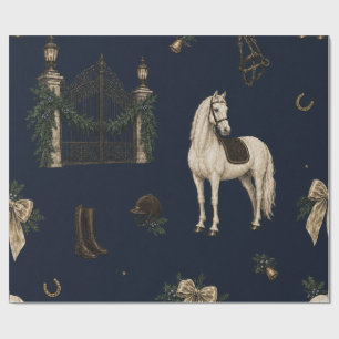 Equestrian Christmas Navy Wrapping Paper