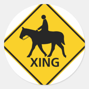 Equestrian Crossing Highway Sign Classic Round Sticker