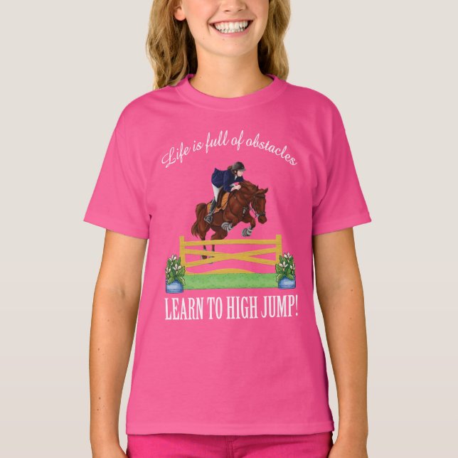 EQUESTRIAN ENGLISH JUMPING HORSE AND RIDER Girl's T-Shirt (Front)