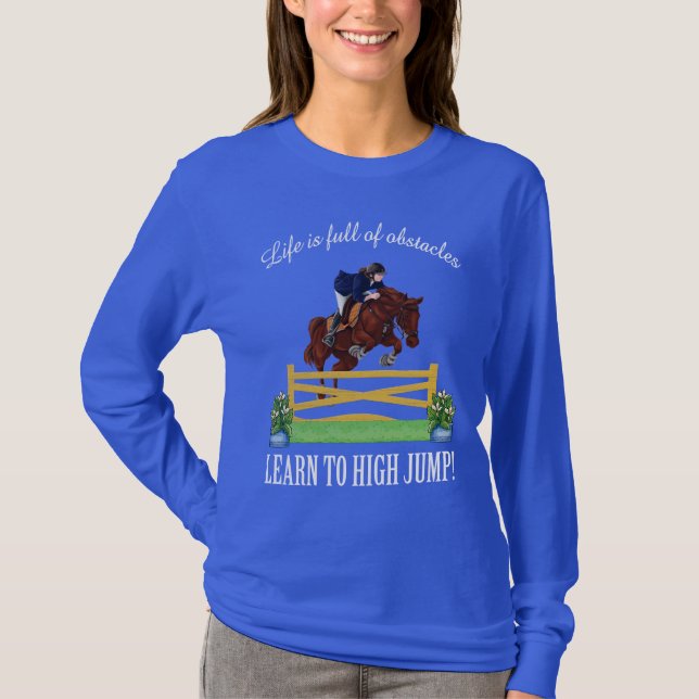 EQUESTRIAN ENGLISH JUMPING HORSE AND RIDER WOMEN'S T-Shirt (Front)