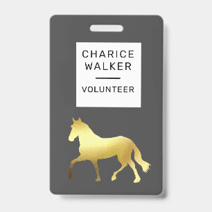 equestrian event horse gold foil monogram name ID badge