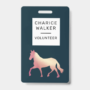 equestrian event rose gold horse monogram name ID badge