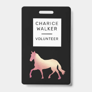 equestrian event rose gold horse monogram name ID badge