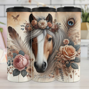 Equestrian Floral Art Peacock Feather Thermal Tumbler
