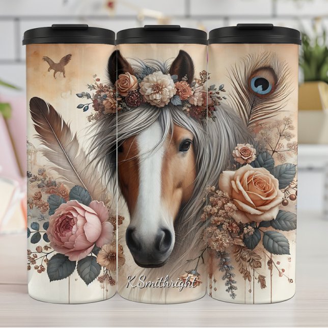 Equestrian Floral Art Peacock Feather Thermal Tumbler (Creator Uploaded)