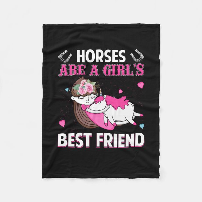 Equestrian Gift | Horses Are A Girl Best Friend Fleece Blanket (Front)