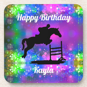 Equestrian Happy Birthday Horse Show Glitter Coaster