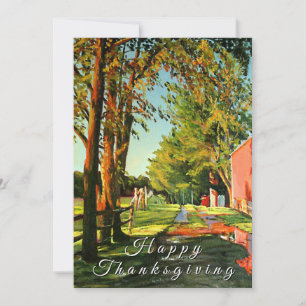 Equestrian Horse Barn Bright Reds Greens Yellows Holiday Card