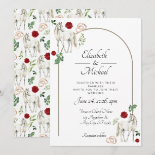 Equestrian Horse Red Floral Wedding Invitation 