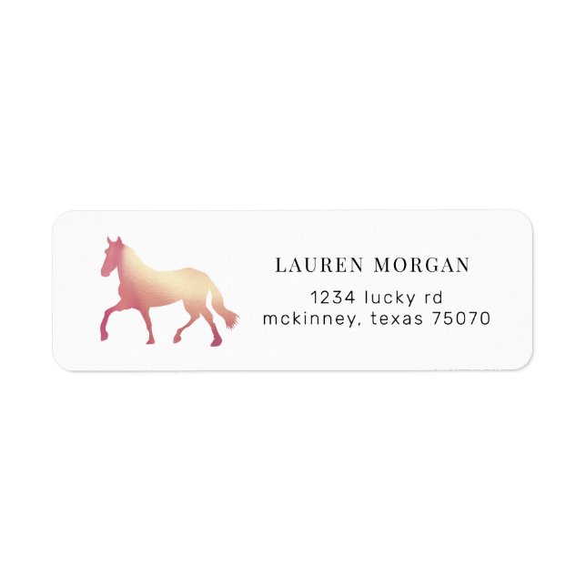 equestrian horse rose gold Return Address Label (Front)