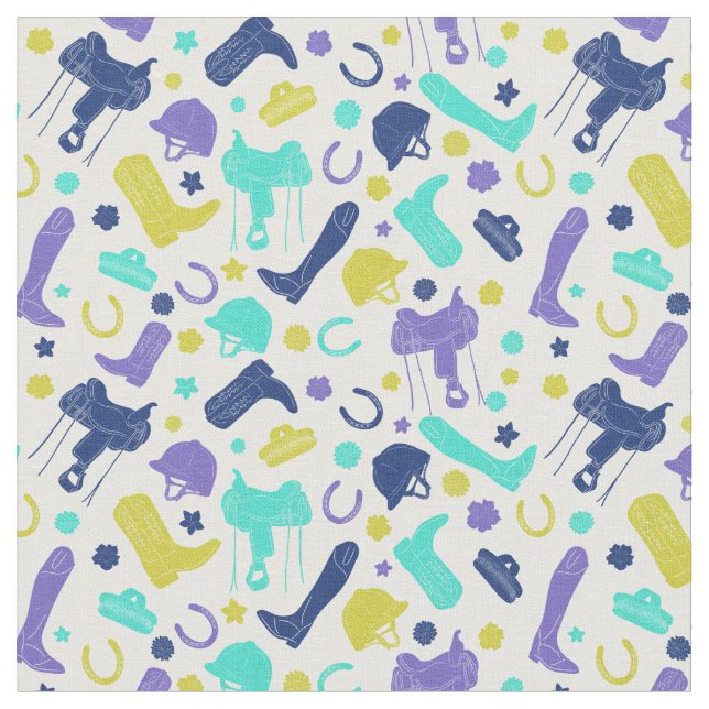 Equestrian Horseback Riding Themed Patterned Fabri Fabric (Close Up)