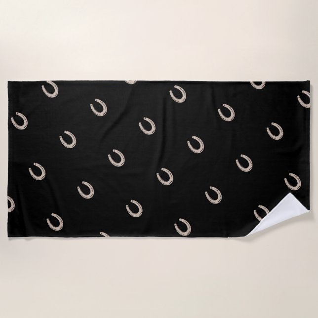 Equestrian Lucky Horse Shoe Pattern Beach Towel (Front)