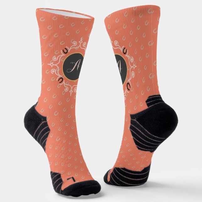 Equestrian Monogram Lucky Horse Shoe Boot Socks (Angled)