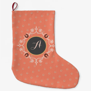 Equestrian Monogram Lucky Horseshoe Pattern Large Christmas Stocking