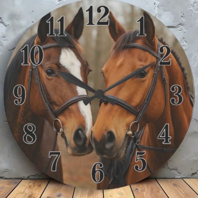 Equestrian pair of horses rustic countryside style large clock (Creator Uploaded)