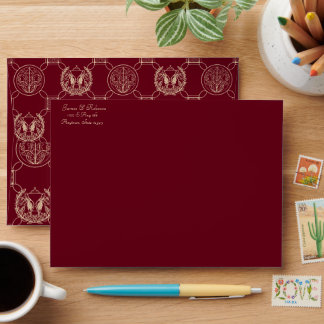 Equestrian Pattern Envelope in Burgundy & Nude