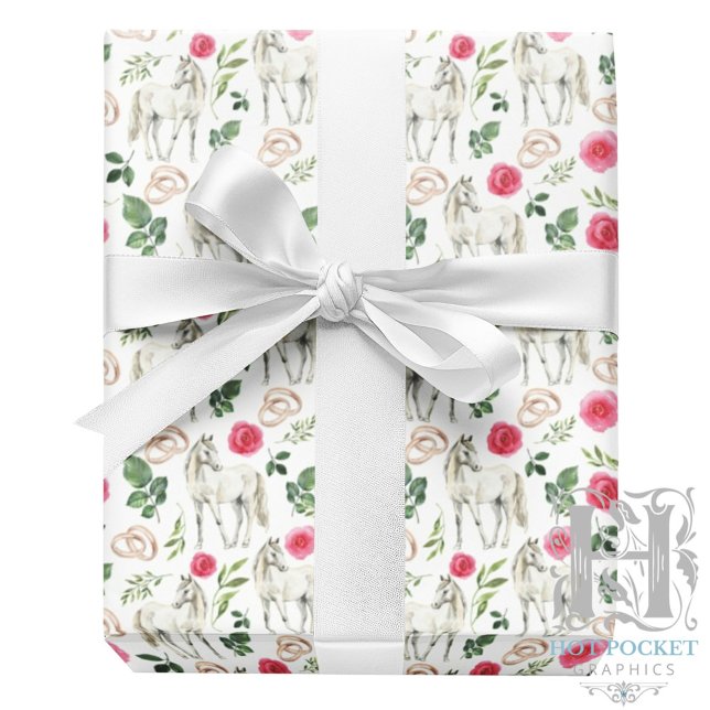 Equestrian Pink Floral Rustic Wedding Wrapping Paper (Creator Uploaded)