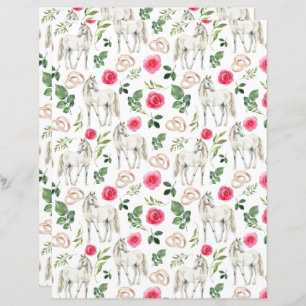 Equestrian Pink Floral Wedding Scrapbook Paper