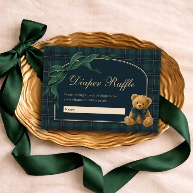 Equestrian Polo Plaid Teddy Bear Diaper Raffle Enclosure Card (Creator Uploaded)