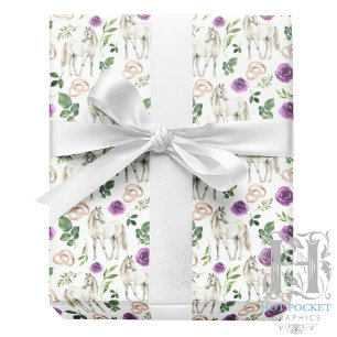 Equestrian Purple Floral Rustic Wedding Wrapping Paper