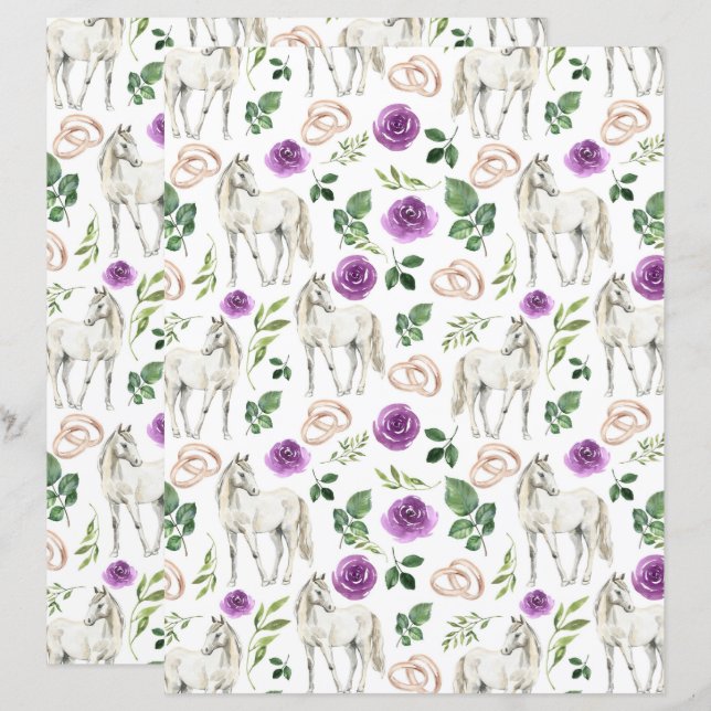 Equestrian Purple Floral Wedding Scrapbook Paper (Front/Back)