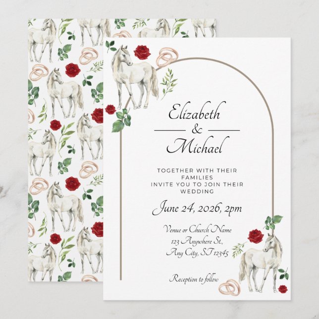 Equestrian Red Floral Wedding Invitation  (Front/Back)