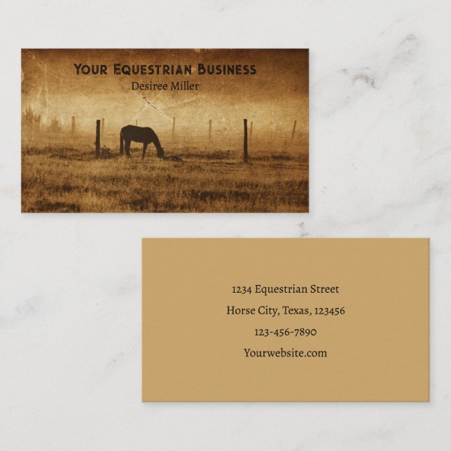 Equestrian Rustic Texture Horse Business Card (Front/Back)