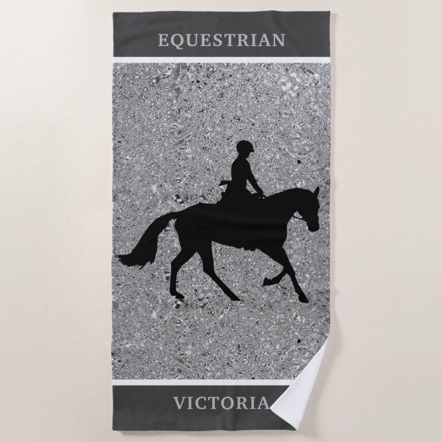 EQUESTRIAN Shiny Silver Beach Towel (Front)