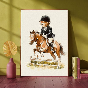 Equestrian Teddy Bear Horse Riding Animal Sports Poster