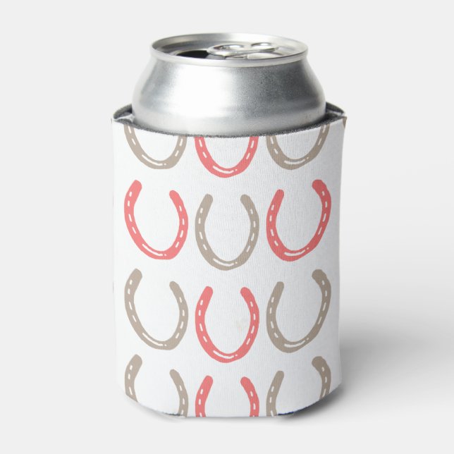 Equestrian Themed Horse Shoes Pattern Can Cooler (Can Front)