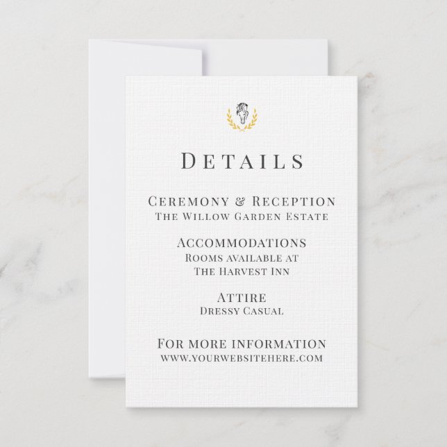 Equestrian Wedding Details Card with Horse Crest  (Front)