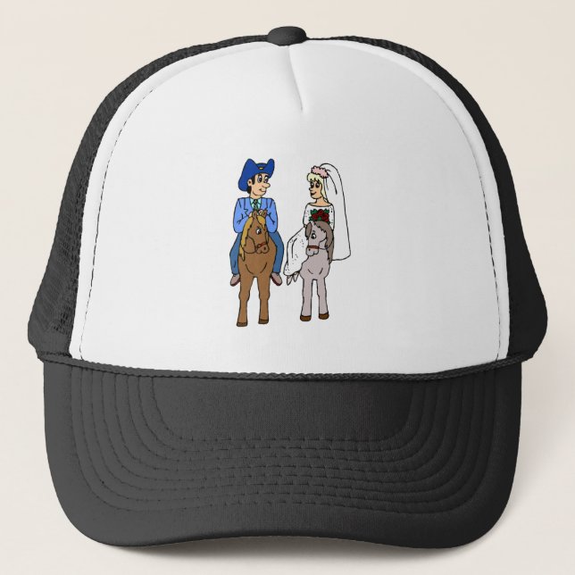 Equestrian Wedding Horse Theme Wedding Bride Groom Trucker Hat (Front)