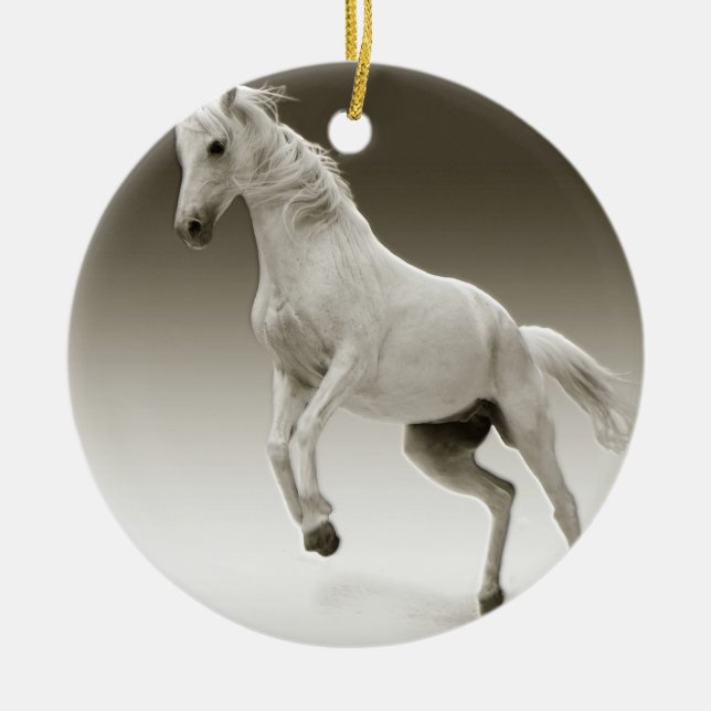 Equestrian White Mare Horse Ceramic Tree Decoration (Front)