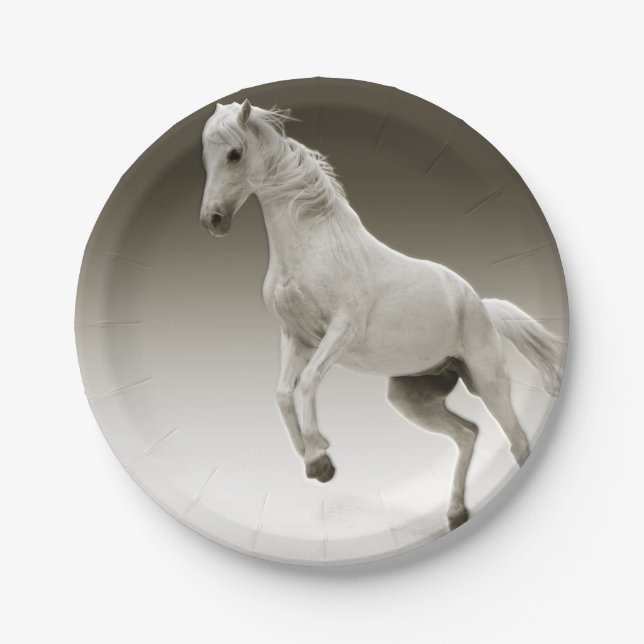 Equestrian White Mare Horse Paper Plate (Front)