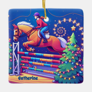 Equestrian Woman Jumping Horse Event Christmas Ceramic Ornament