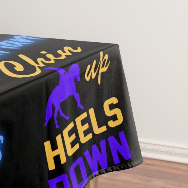 Equestrians Chin Up Heels Down in Blue Yellow    Tablecloth (In Situ)