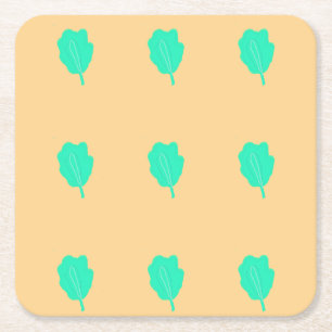 Equidistant turquoise leaf pattern square paper coaster
