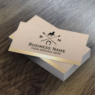 Equine Equestrian Horse Logo Modern Gold Border Business Card