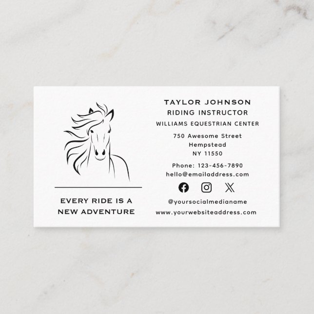 Equine Equestrian Horse Trainer Vet Social Media Business Card (Front)