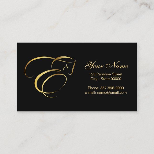 Equine in Gold Colour | Monogram E Horse Business Card (Front)
