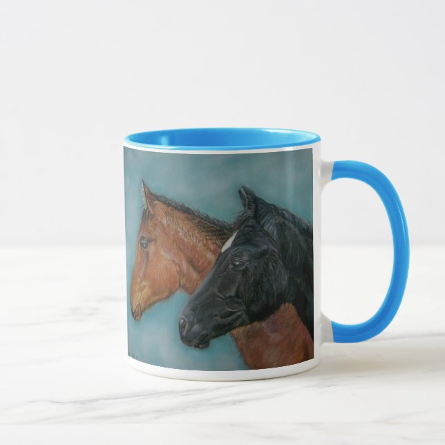equine painting of black foal chestnut brown foal mug (Right)