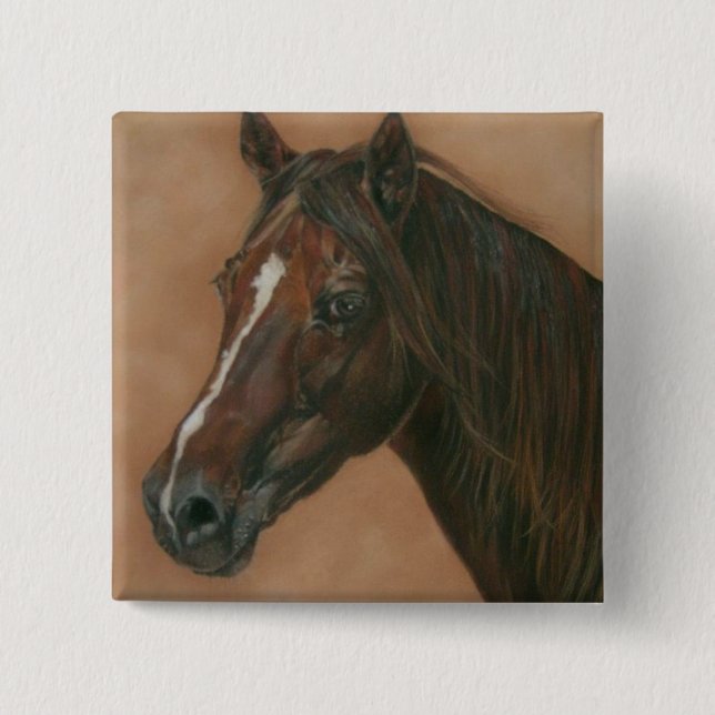 equine picture of chestnut mare brown horse 15 cm square badge (Front)